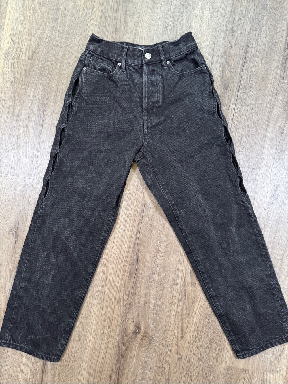 PacSun High Rise Straight Black Denim Jeans with Side Cutout Detail 23